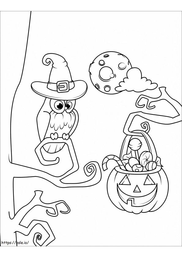 Leuke Halloween-uil en snoepjes kleurplaat