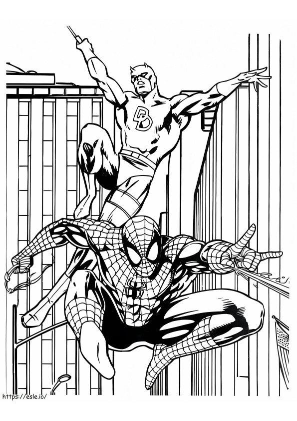 Spider-Man en Daredevil kleurplaat