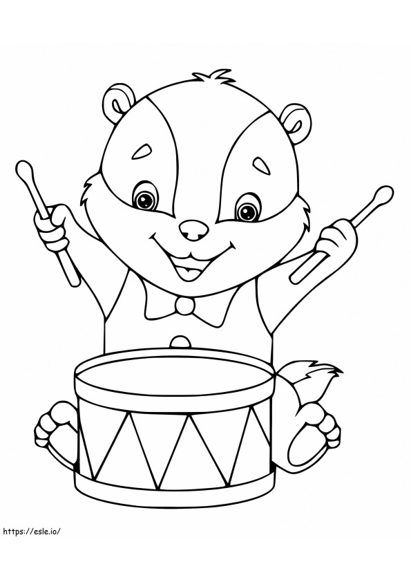 Texugo tocando bateria para colorir