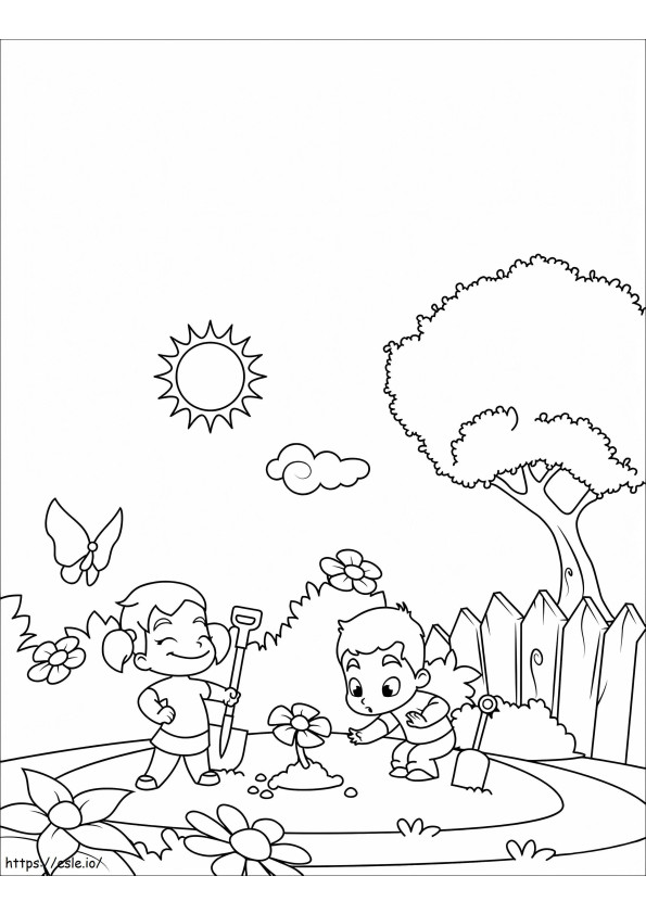 Kids On Spring coloring page
