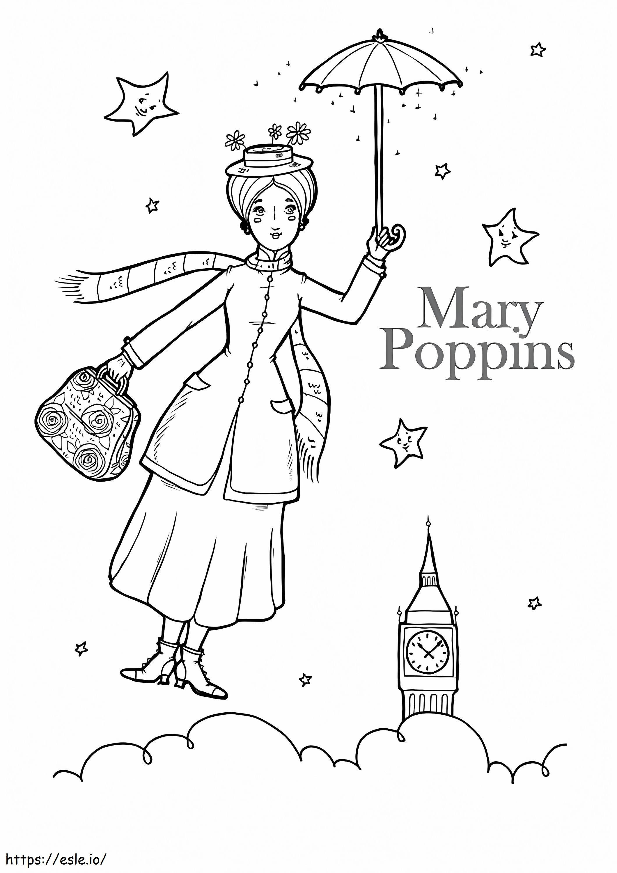Fericită Mary Poppins de colorat