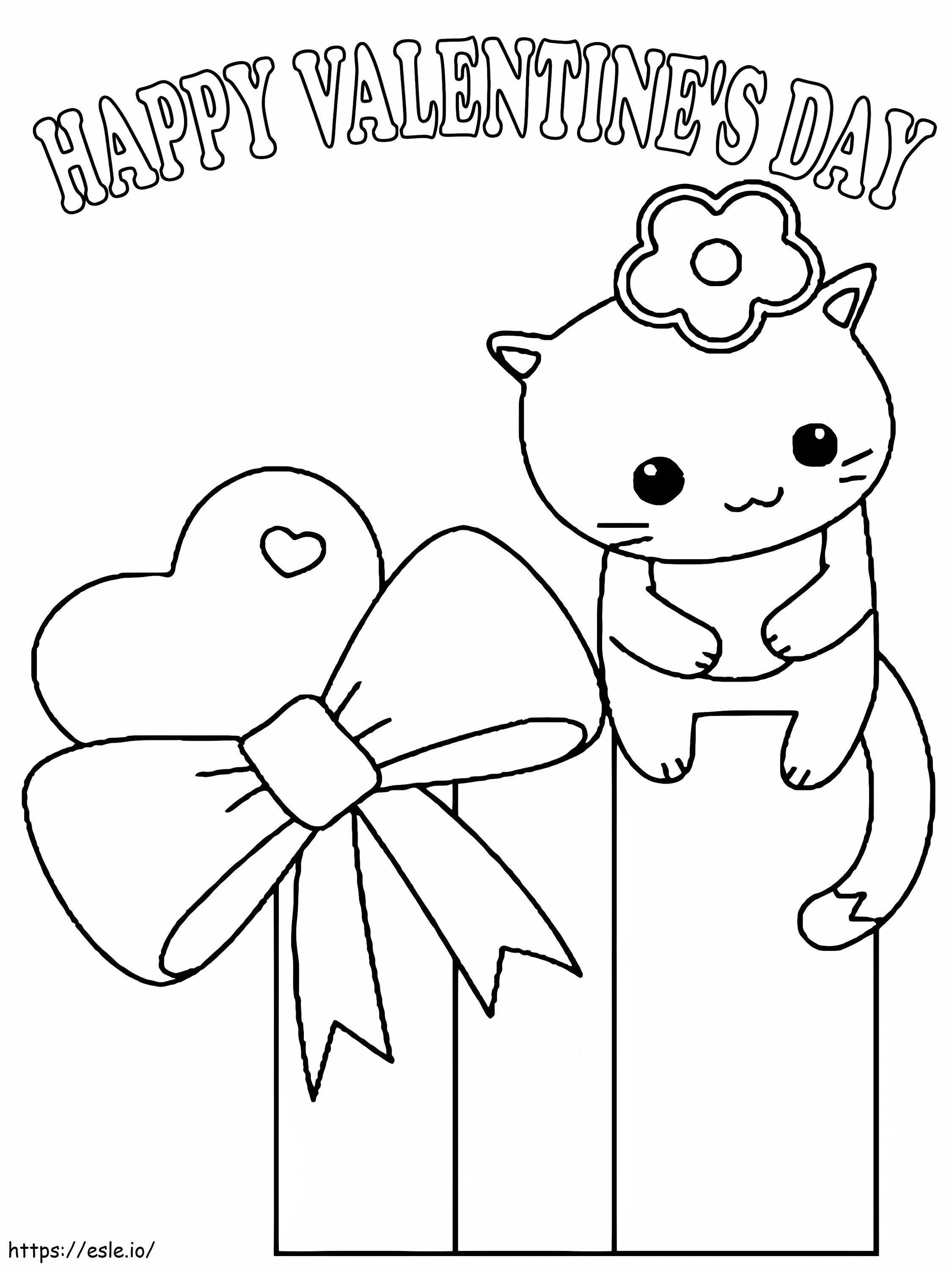 Valentine S Gift And Cat coloring page