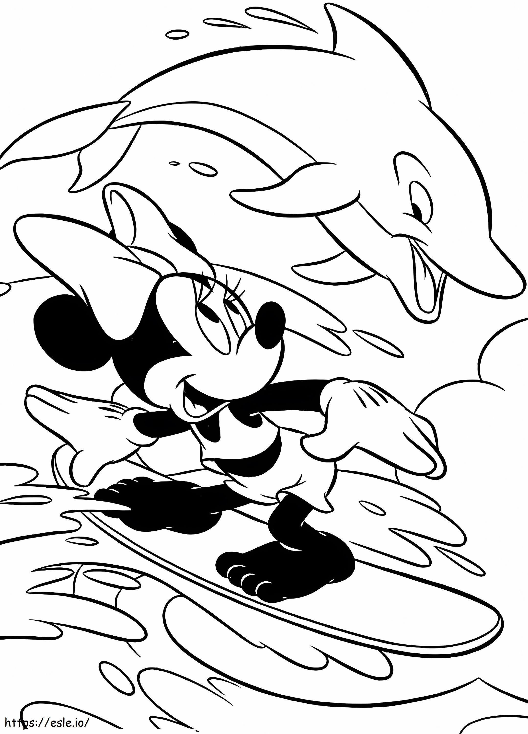 Minnie Mouse surfeando para colorear