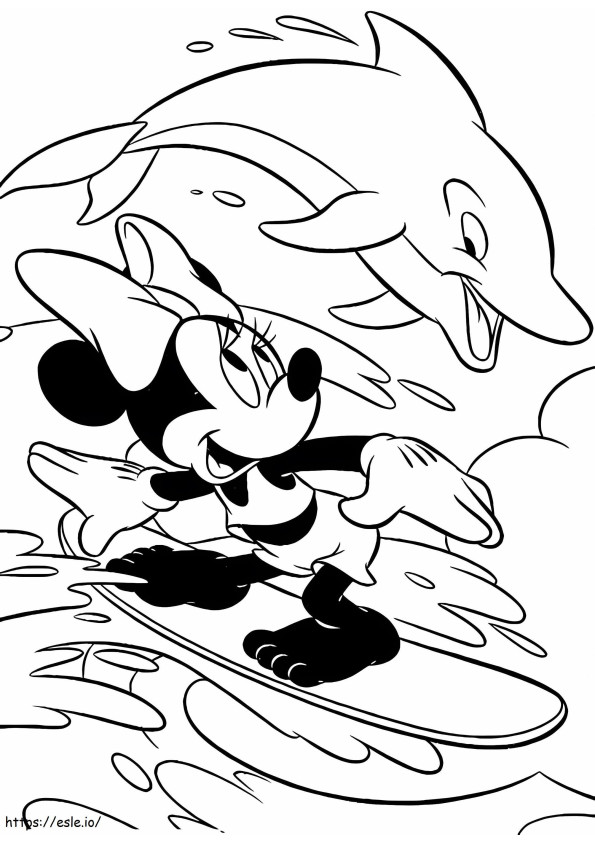 Minnie Mouse aan het surfen kleurplaat