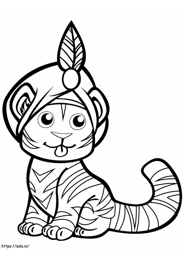Coloriage Tigre mignon en turban à imprimer dessin