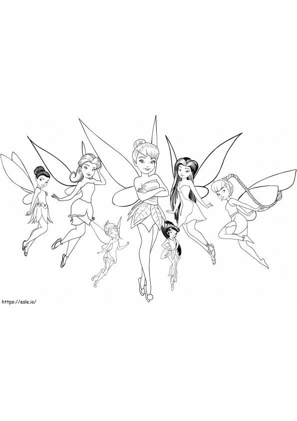 Coloriage Fée Clochette et six fées Bolando à imprimer dessin
