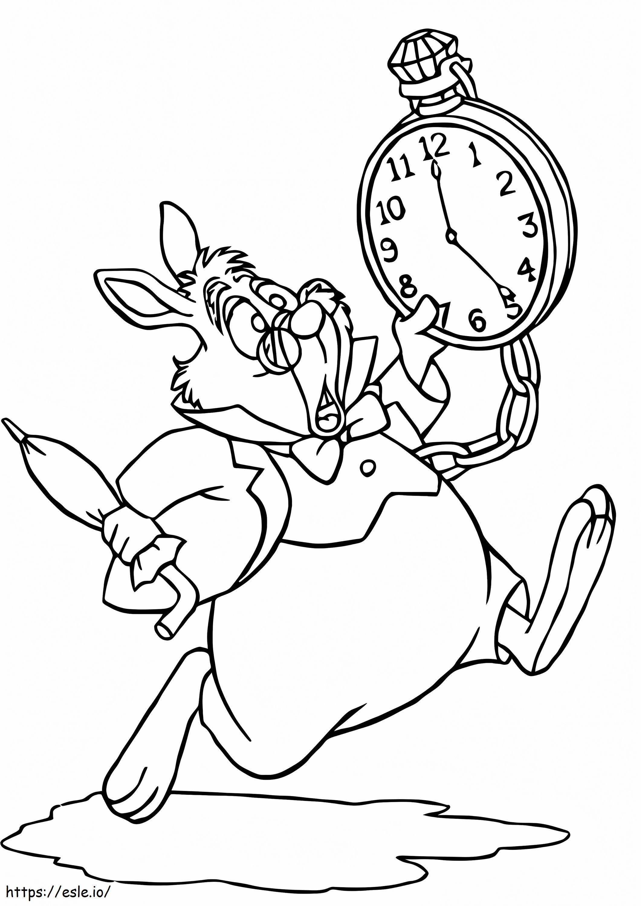 Coloriage Lapin de dessin animé tenant l'horloge à imprimer dessin