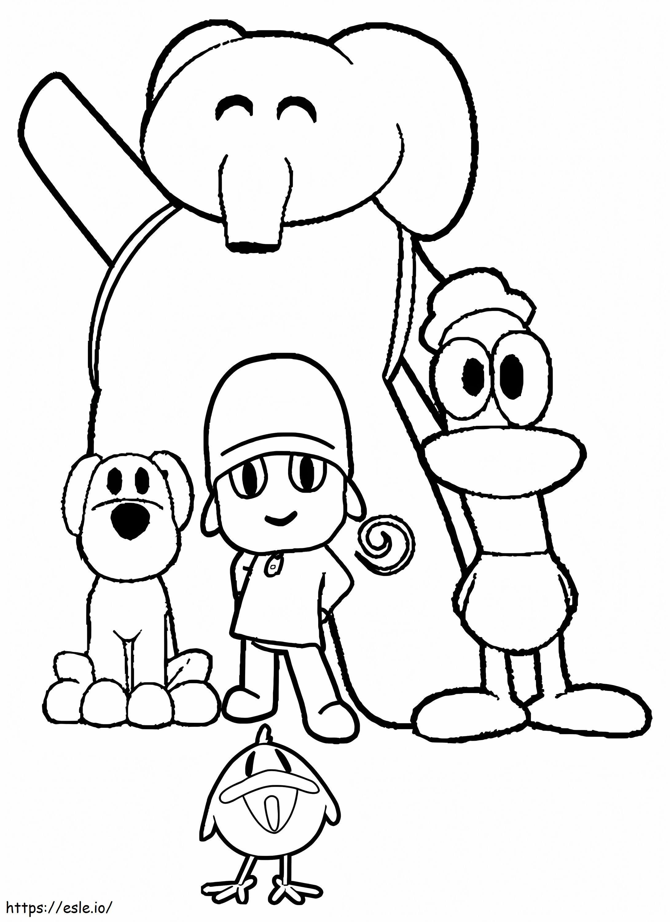 Disegno di Pocoyo e i suoi amici da colorare