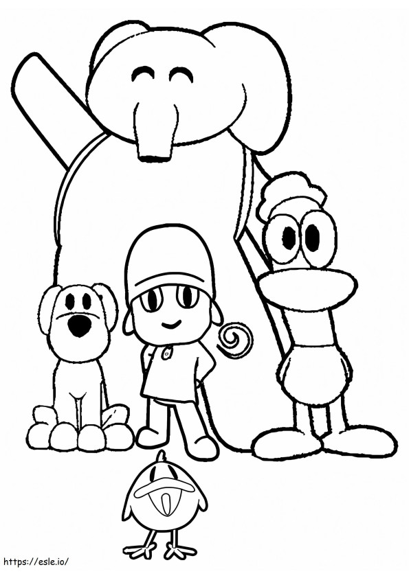 Disegno di Pocoyo e i suoi amici da colorare