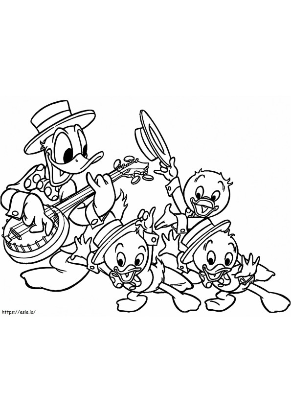 Pato Donald tocando banjo para colorir