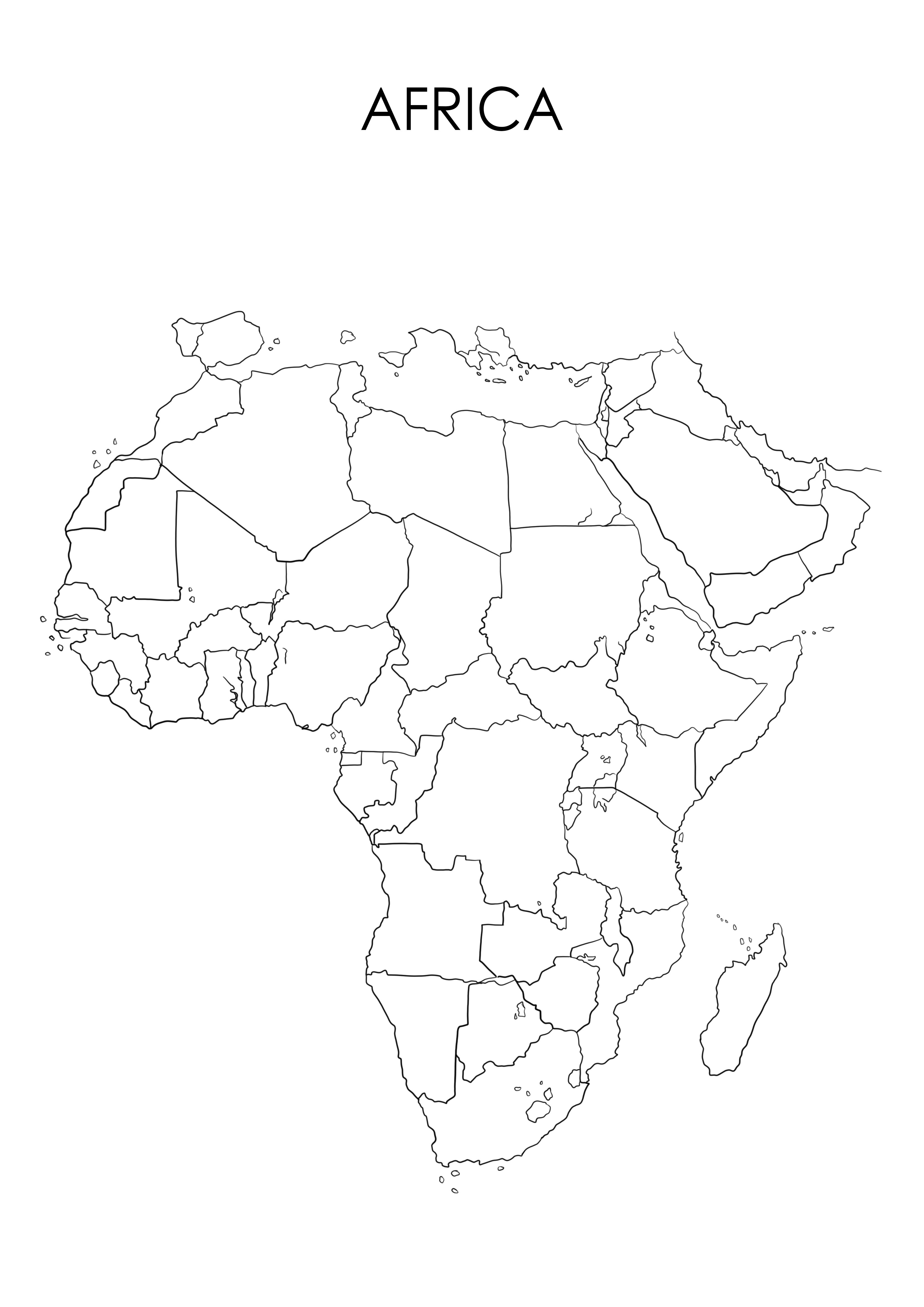 Peta Afrika dapat dicetak gratis untuk pewarnaan yang mudah