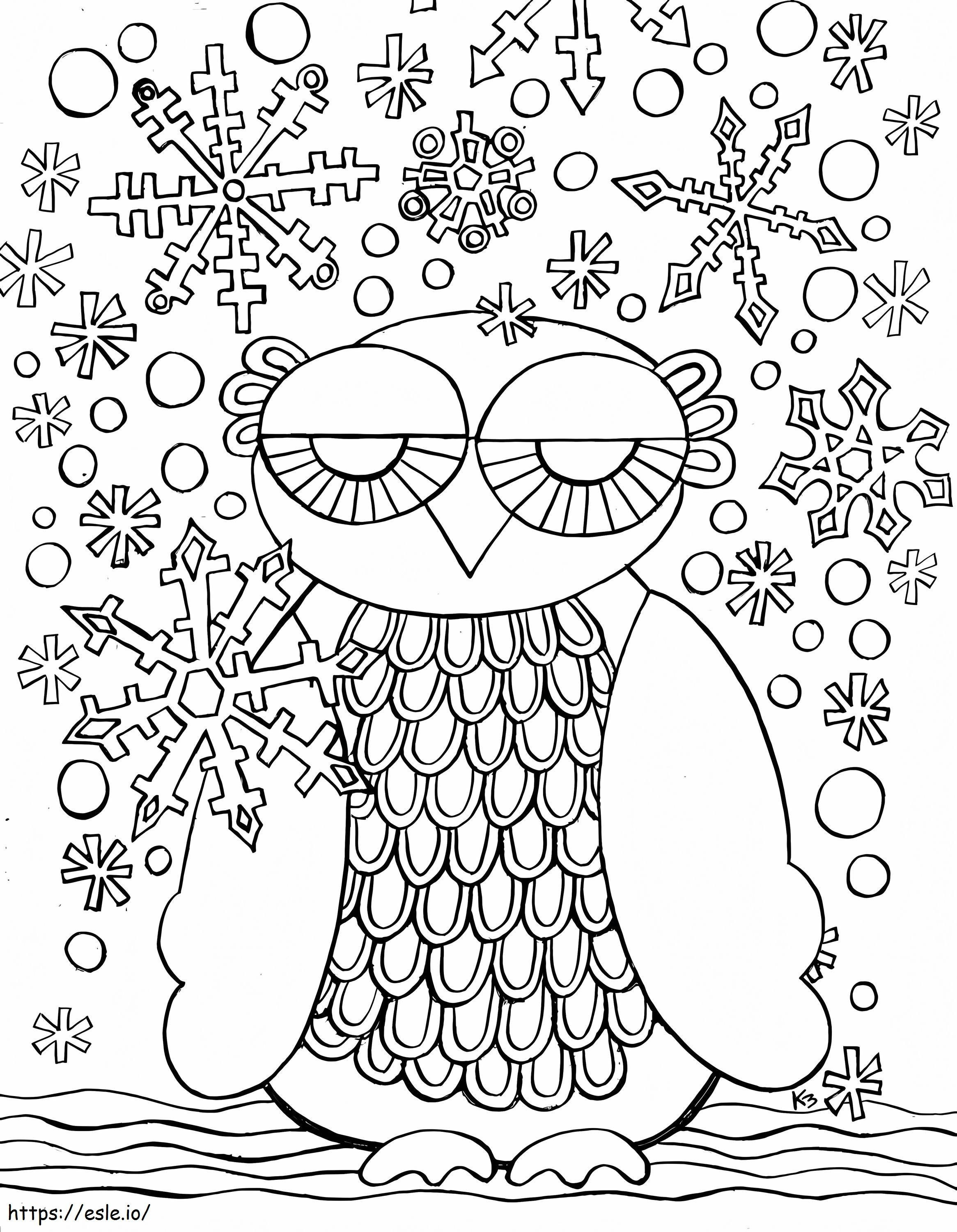 Coloriage Chouette en hiver à imprimer dessin