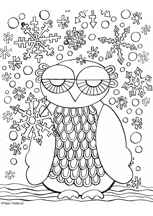 冬のフクロウ ぬりえ - 塗り絵