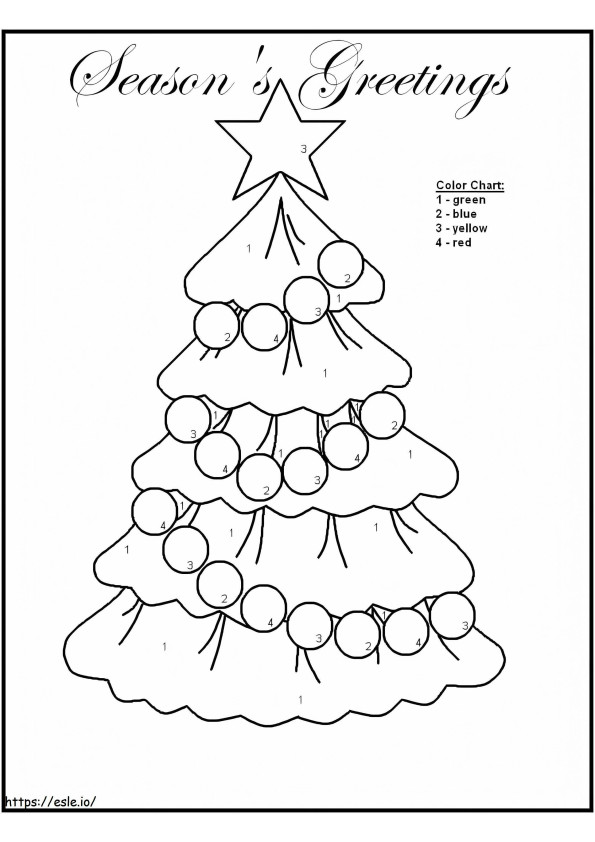 Bela árvore de Natal, cor por número para colorir