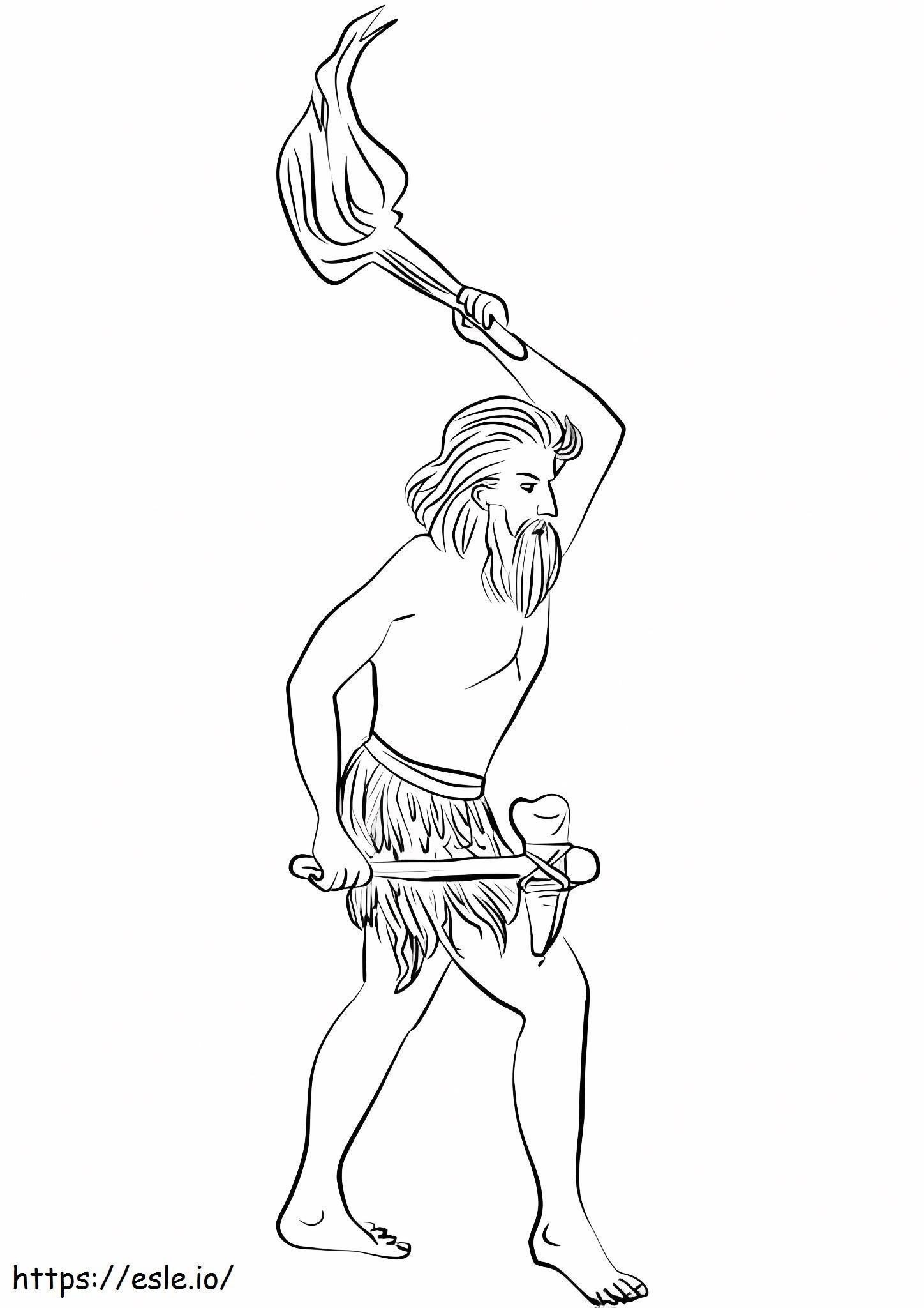 Caveman With Ax And Torch coloring page