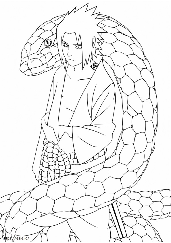 Coloriage Sasuke Uchiha avec un Piton à imprimer dessin
