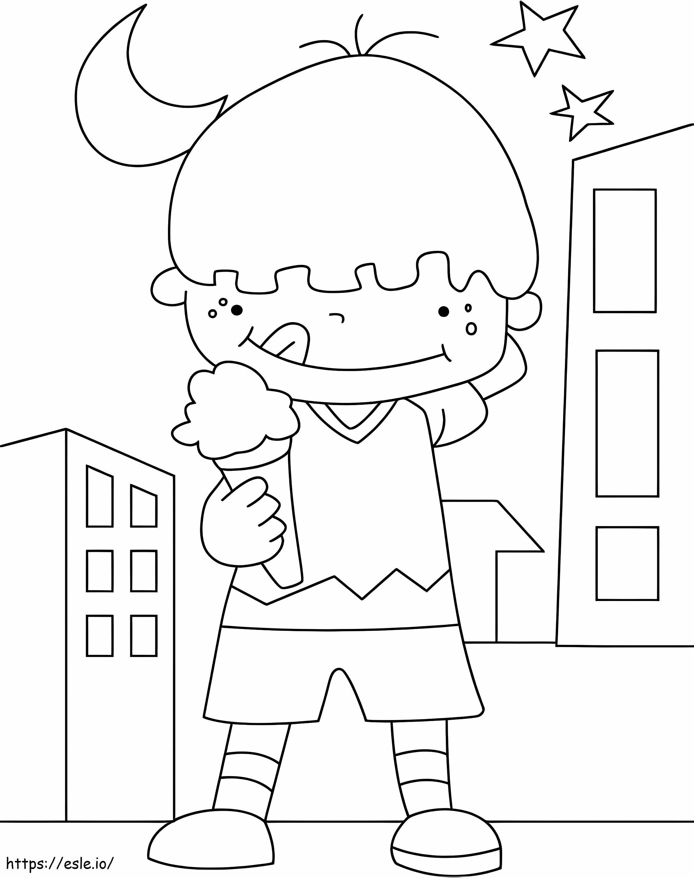 Un băiat cu înghețată de colorat