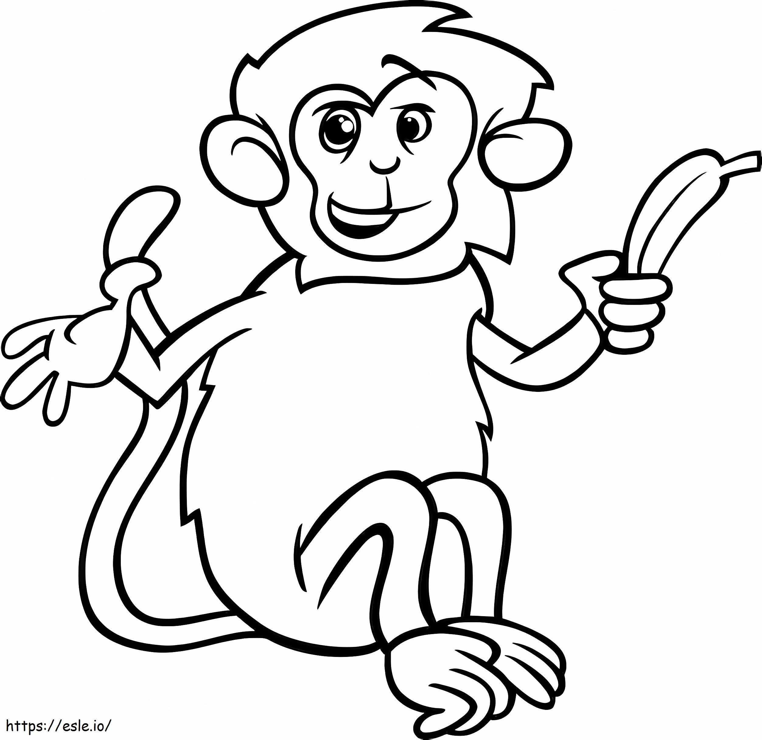 Macaco engraçado com banana 2 para colorir