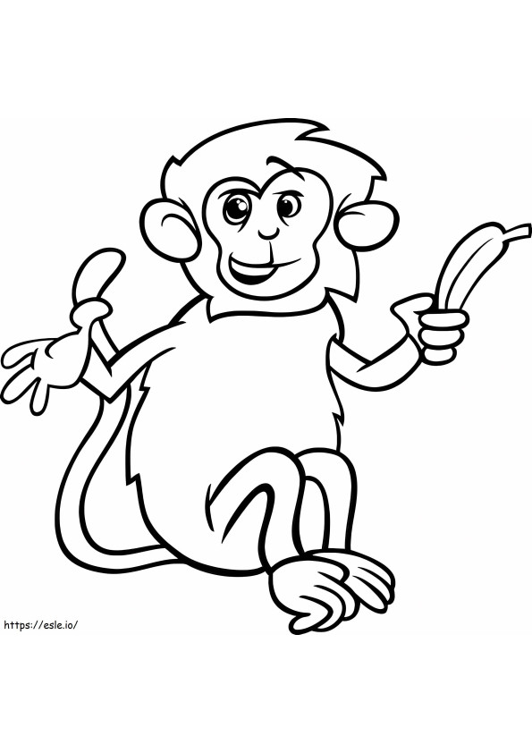 Macaco engraçado com banana 2 para colorir