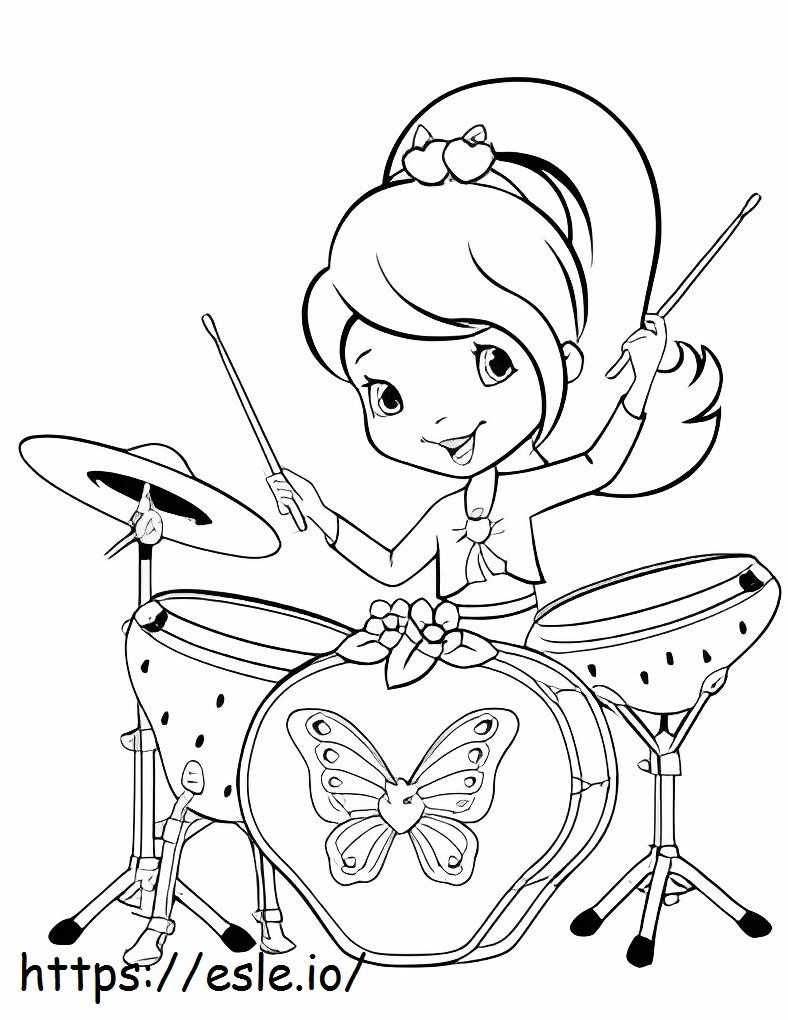 Gadis Kartun Memainkan Drum Gambar Mewarnai