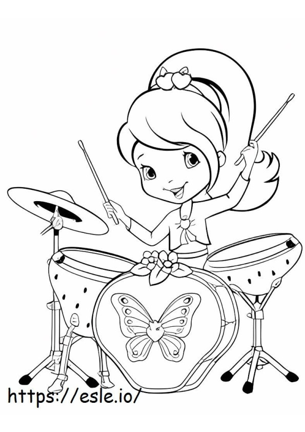 Garota de desenho animado tocando bateria para colorir
