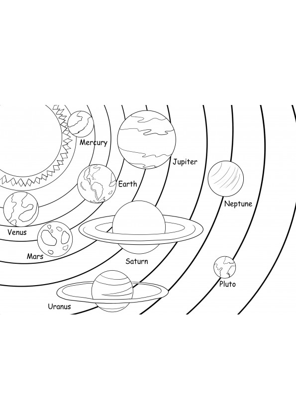 The free coloring sheet of the Solar system to print