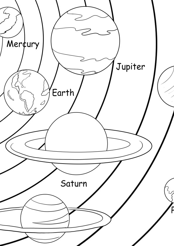 The free coloring sheet of the Solar system to print
