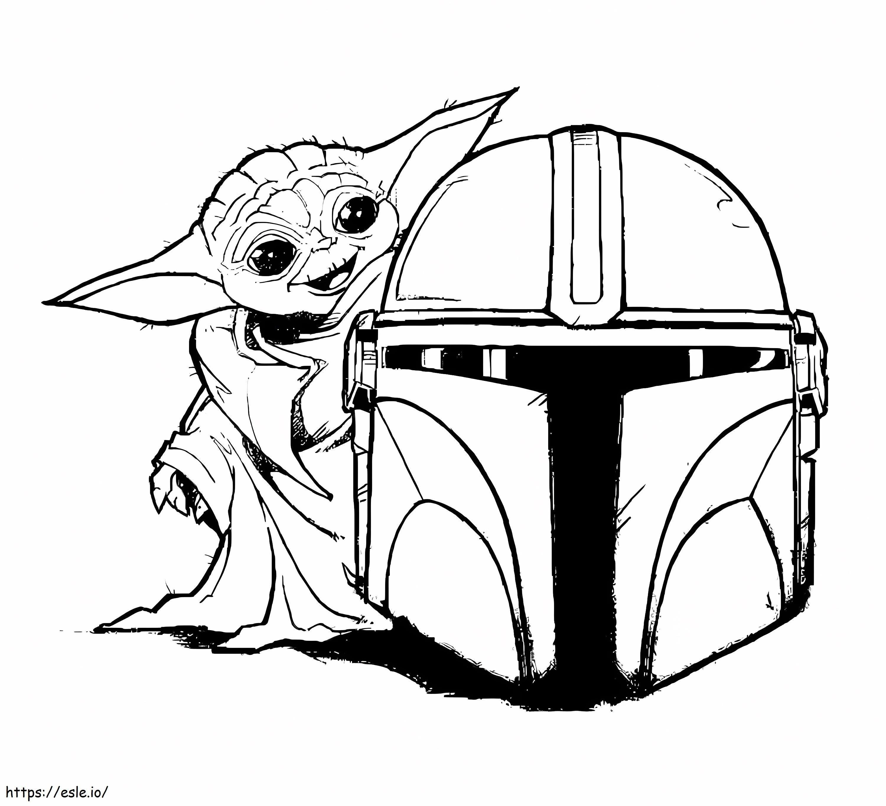 Bebê Yoda e capacete para colorir