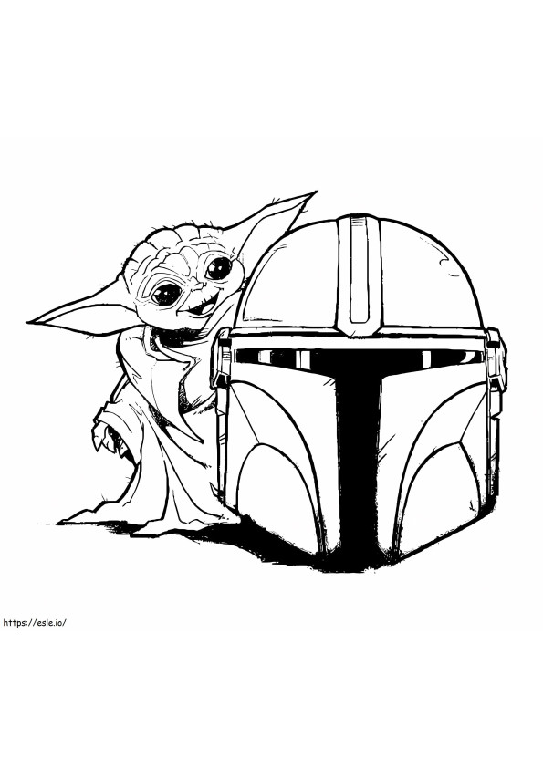 Bebê Yoda e capacete para colorir