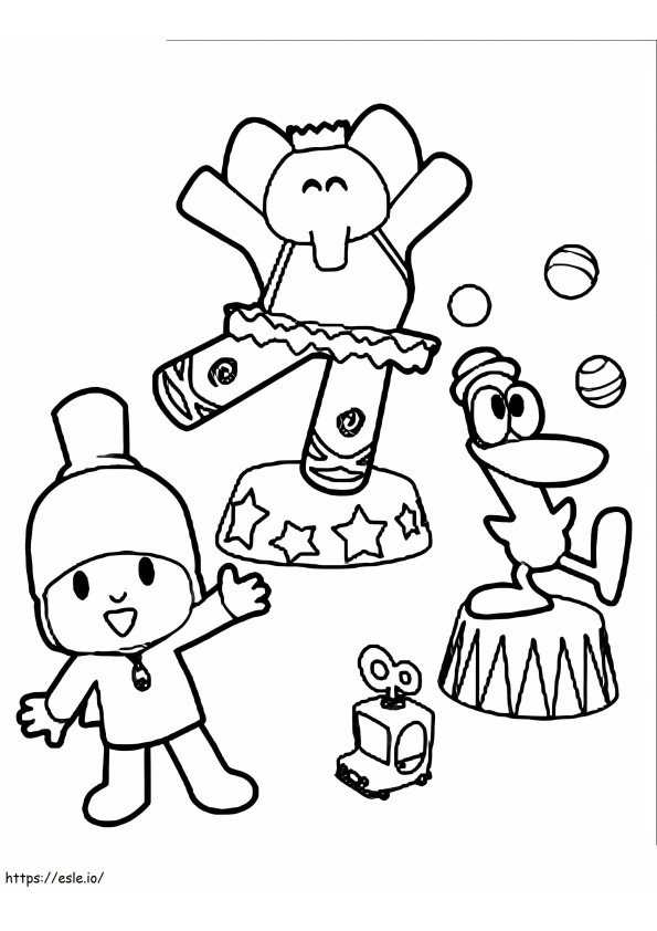 Coloriage Spectacle de cirque Pocoyo et ses amis à imprimer dessin