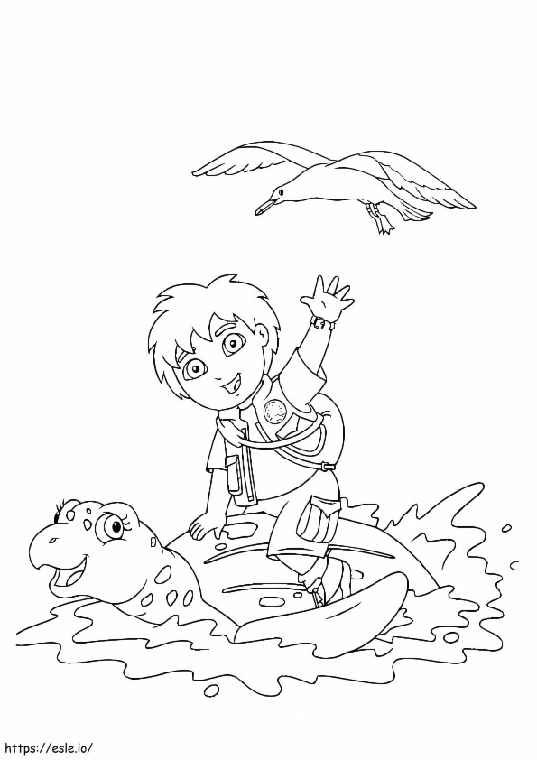 Coloriage Diego sur la tortue et la colombe à imprimer dessin