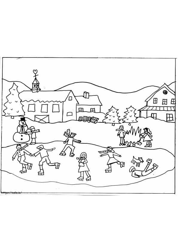 Ice Skating Winter Scene coloring page