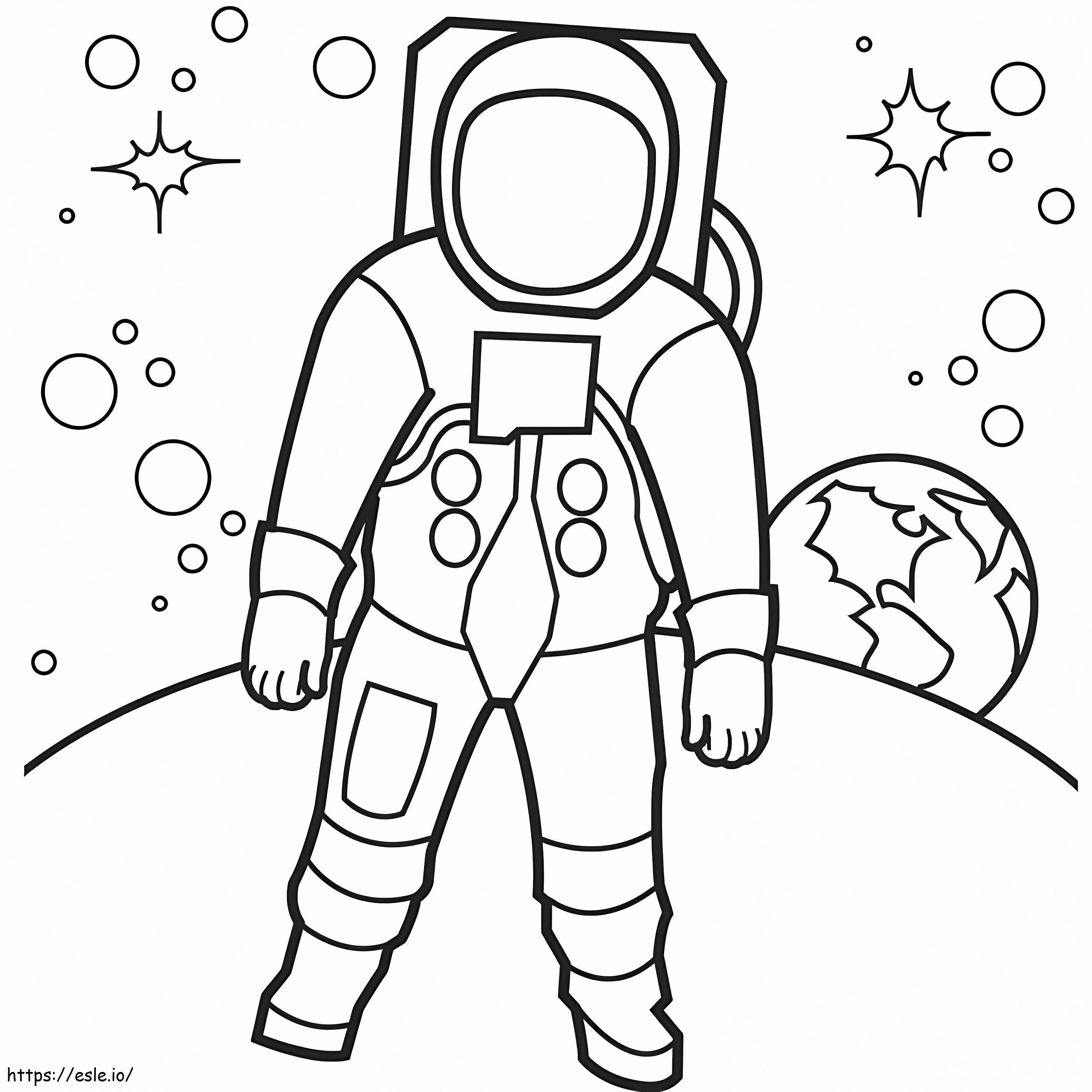 Astronaut în picioare pe planetă de colorat