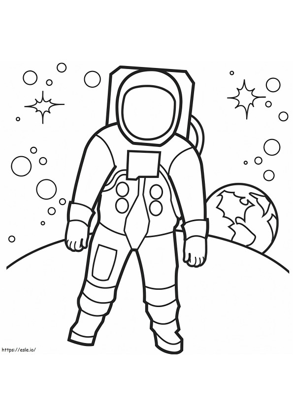 Coloriage Astronaute debout sur la planète à imprimer dessin