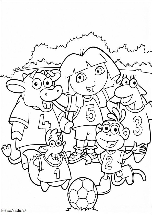 Dora Soccer Team coloring page