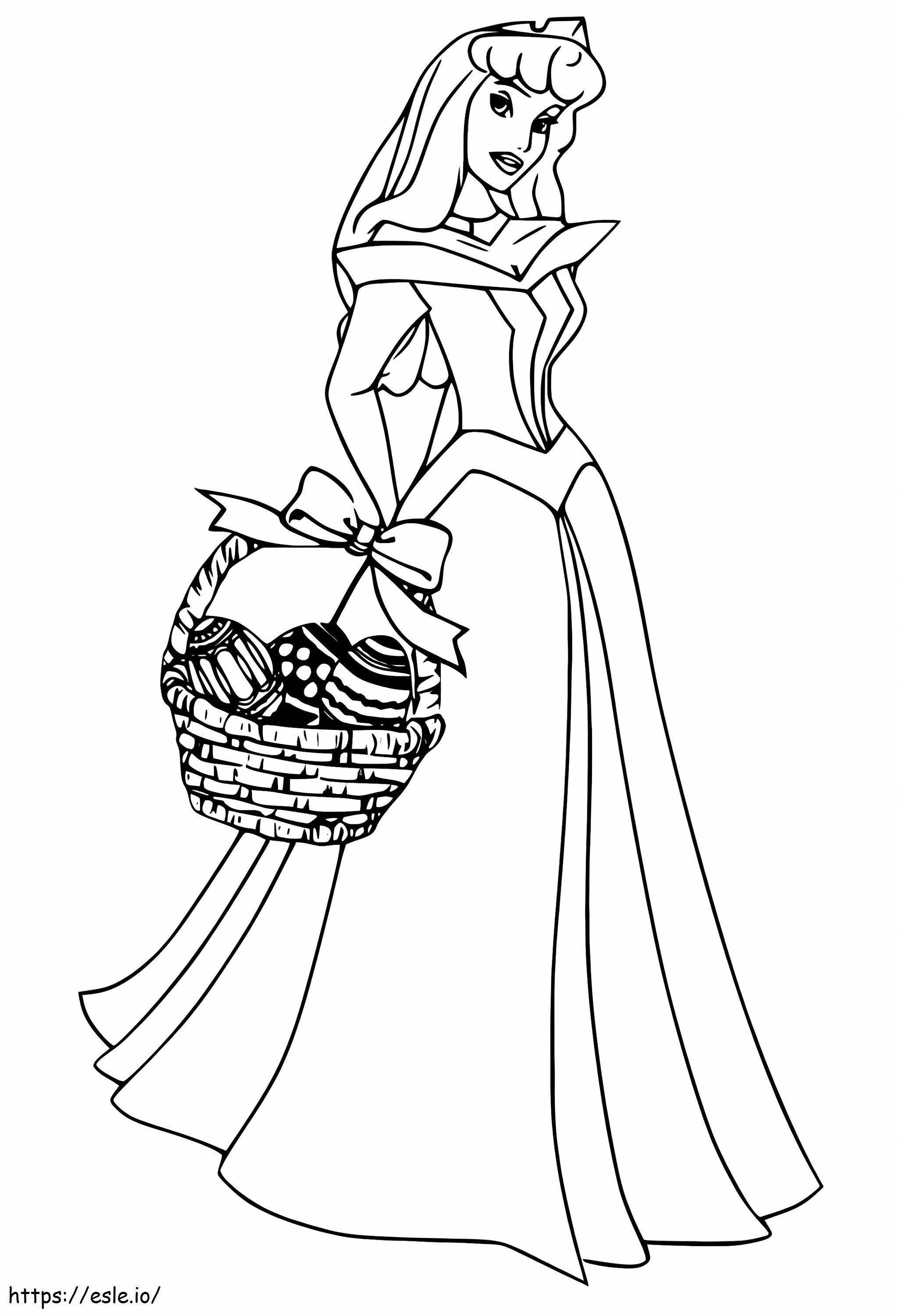 Coloriage Princesse Aurora avec panier de Pâques à imprimer dessin