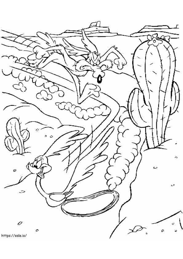 Basic Wolf Chasing Road Runner coloring page