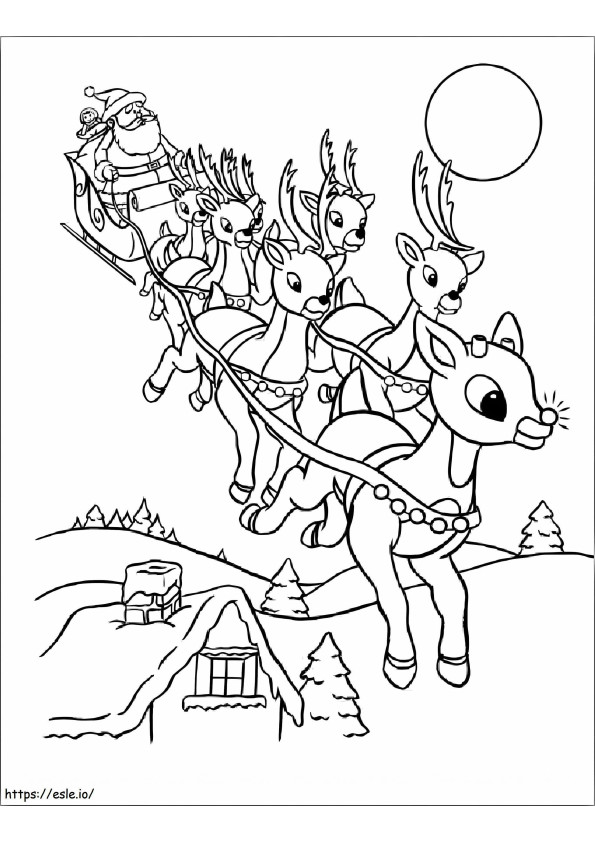Coloriage Père Noël et ses rennes à imprimer dessin