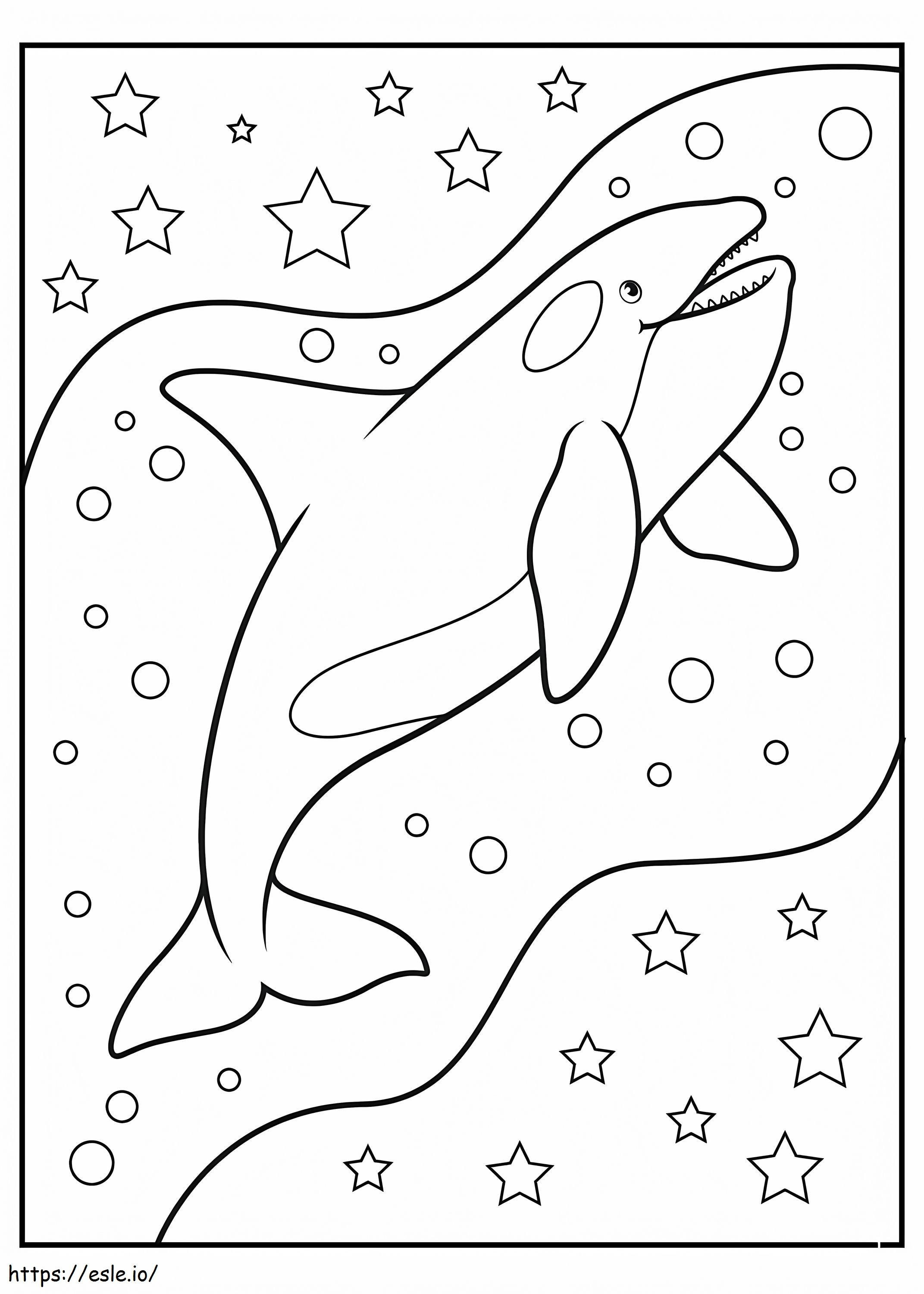 Zabawny wieloryb z gwiazdami kolorowanka