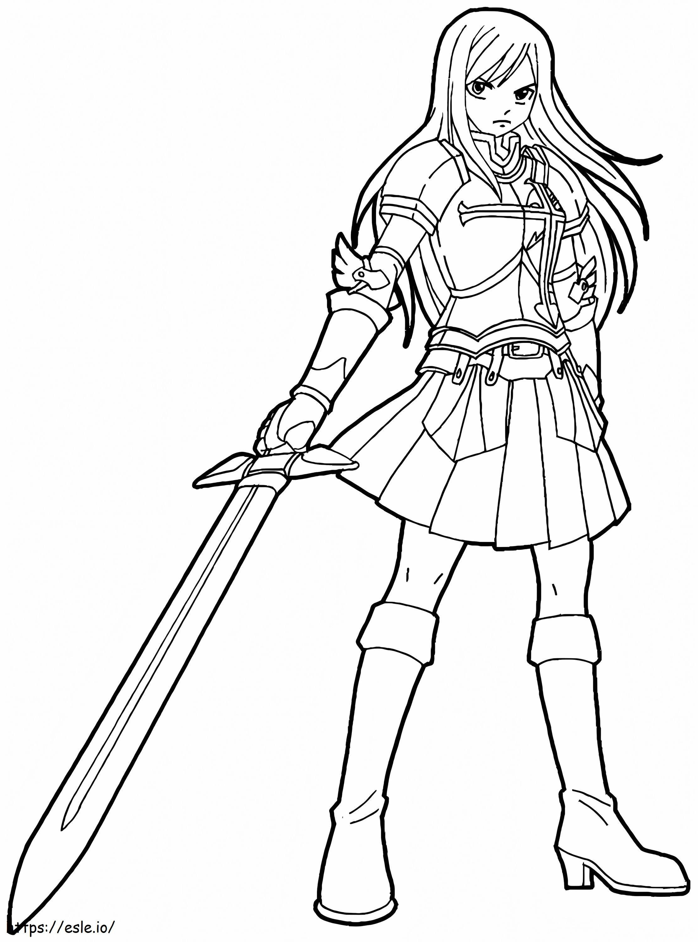 Erza Scarlet With Sword coloring page