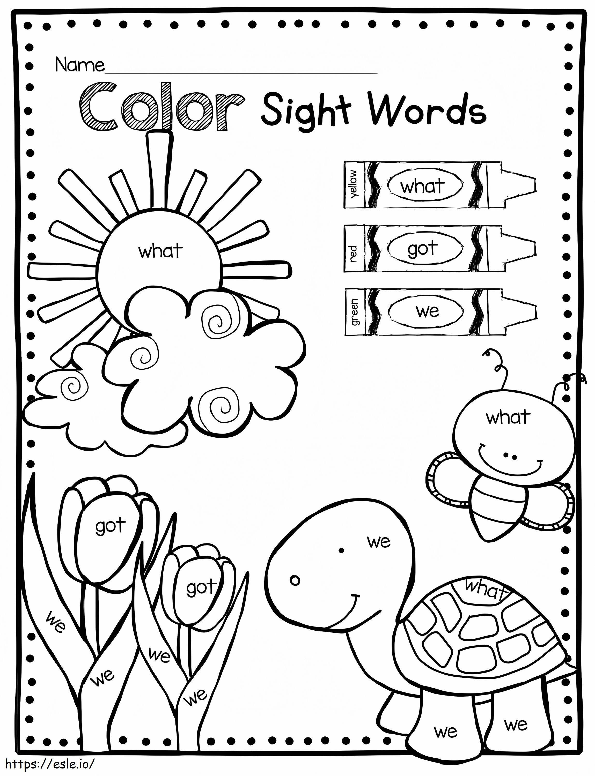 Palabras de vista de tortuga para colorear