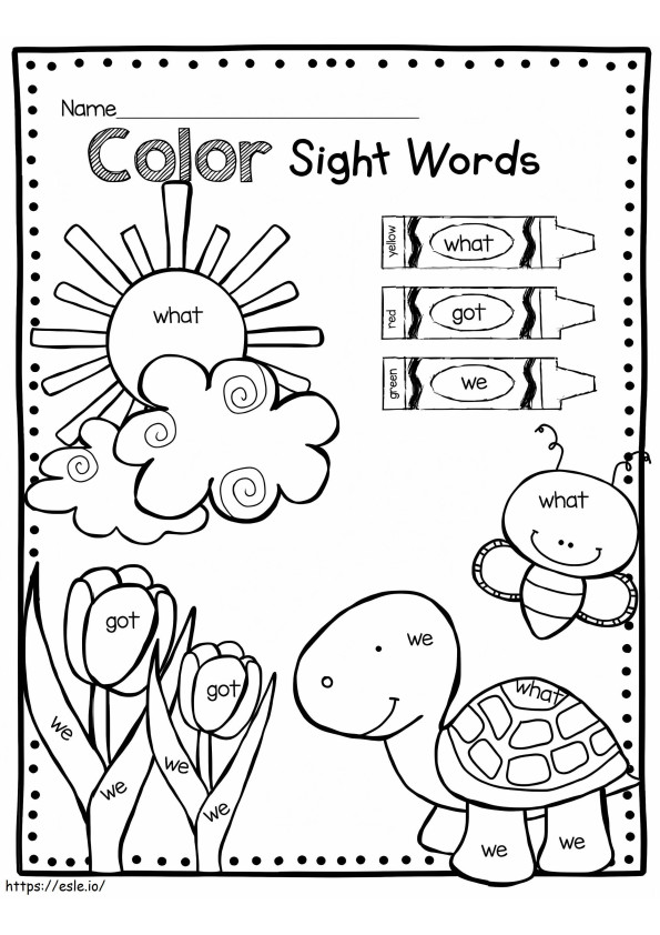 Palavras de visão de tartaruga para colorir