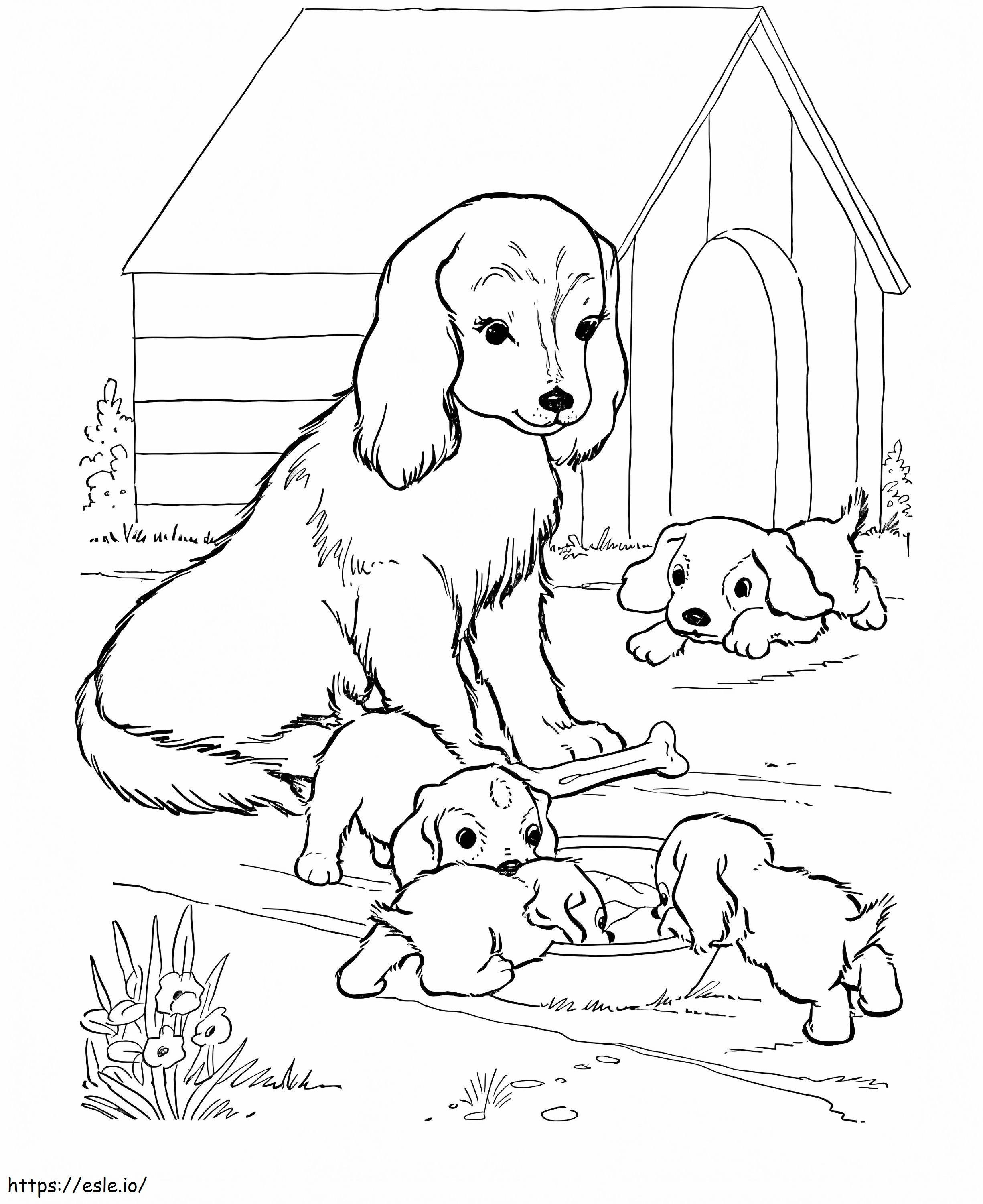 Coloriage Maman Beagle avec des chiots à imprimer dessin