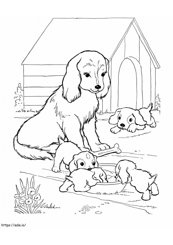 Mãe Beagle com cachorrinhos para colorir