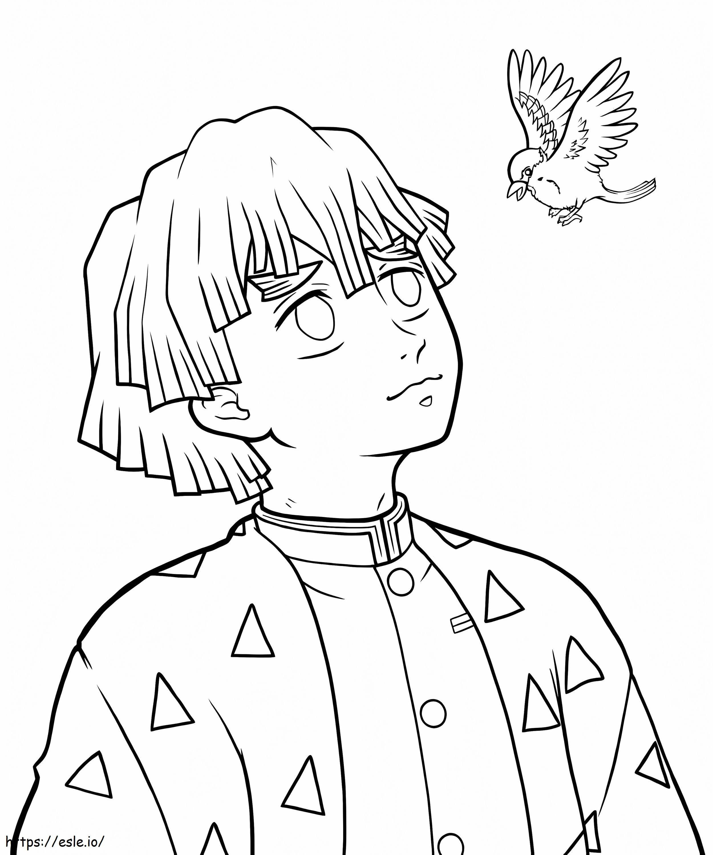 Zenitsu And Bird coloring page