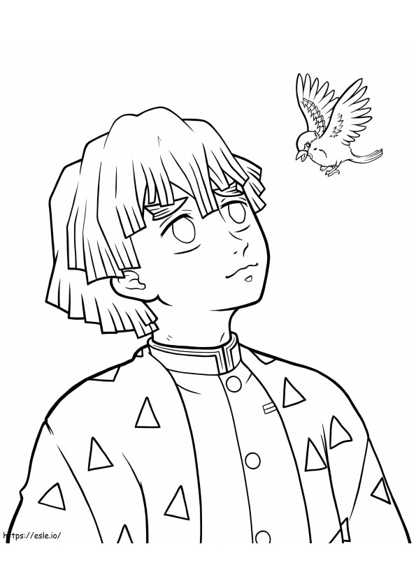 Zenitsu And Bird coloring page