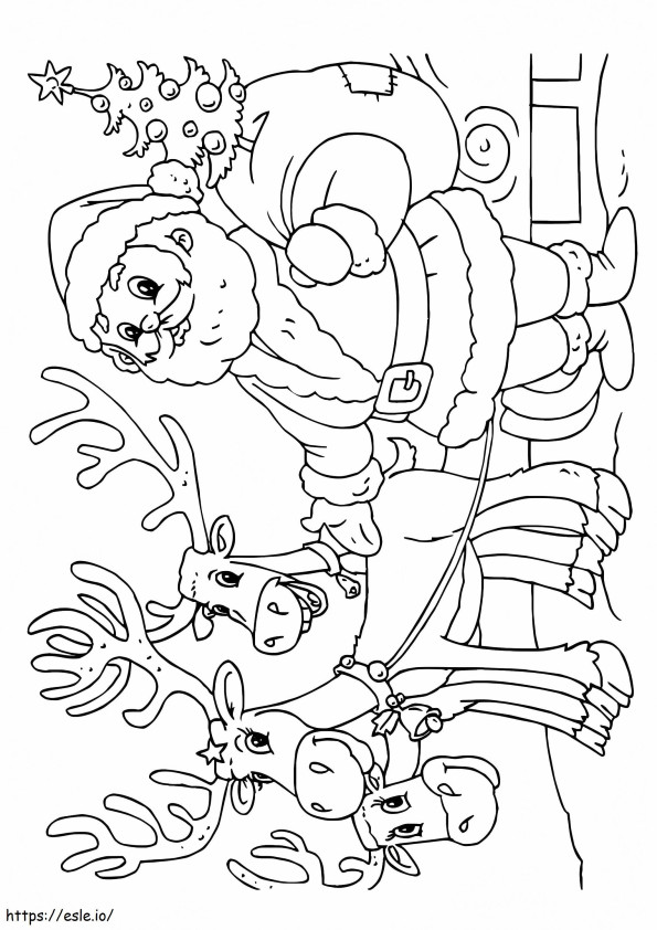 Coloriage 1526547655 Père Noël avec ses amis rennes A4 à imprimer dessin