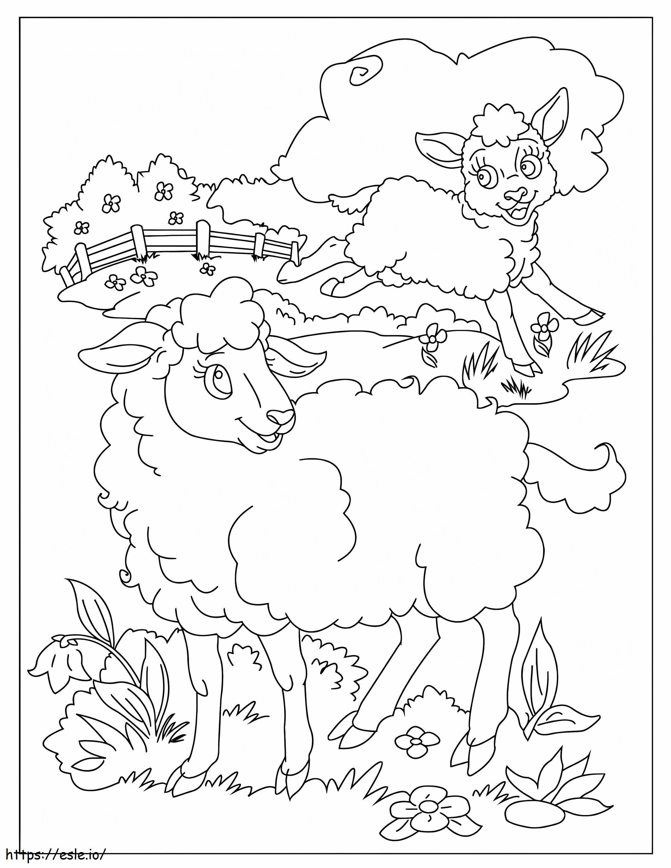 2 匹の面白い羊 ぬりえ - 塗り絵