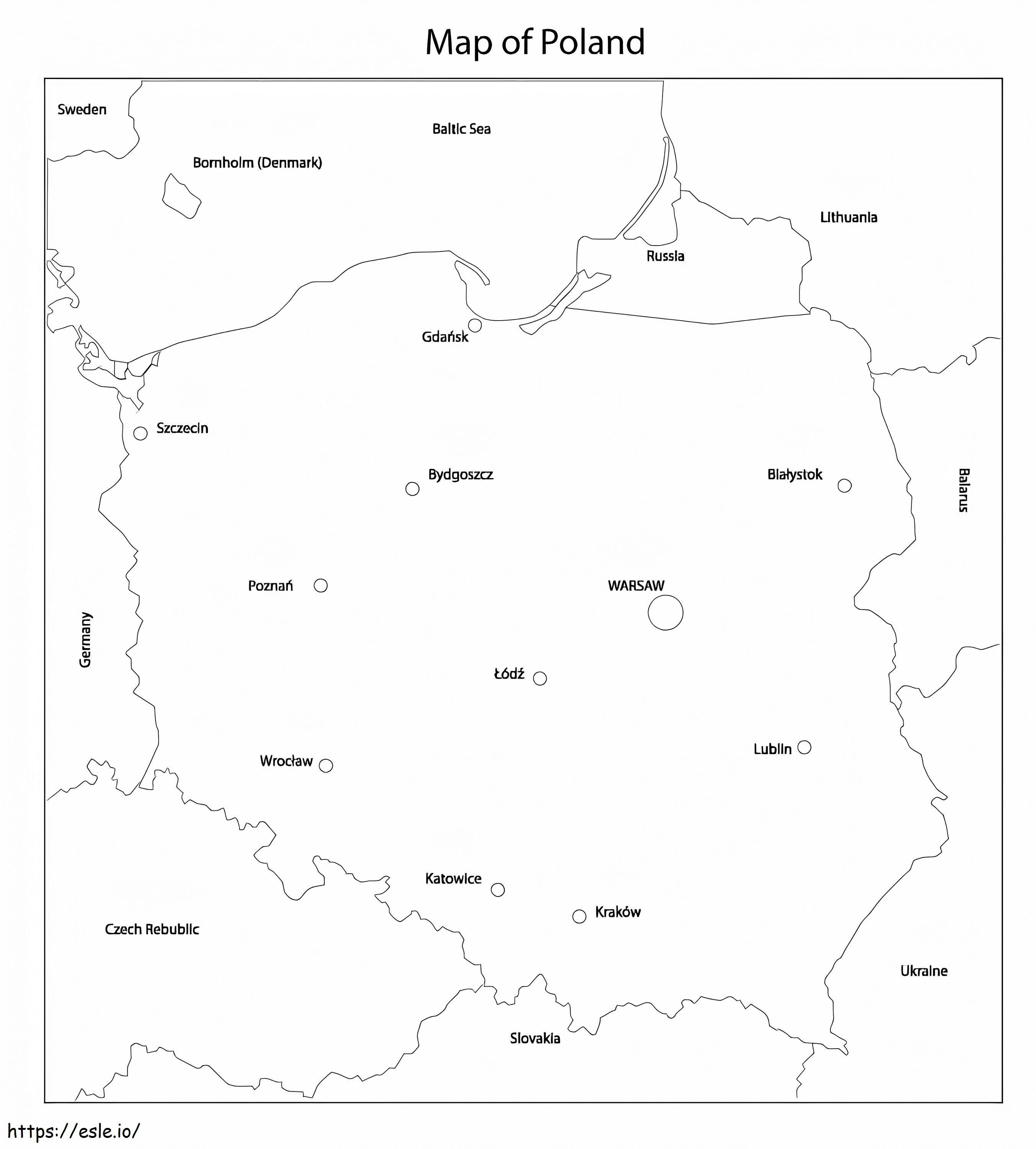 Puolan kartta värityskuva
