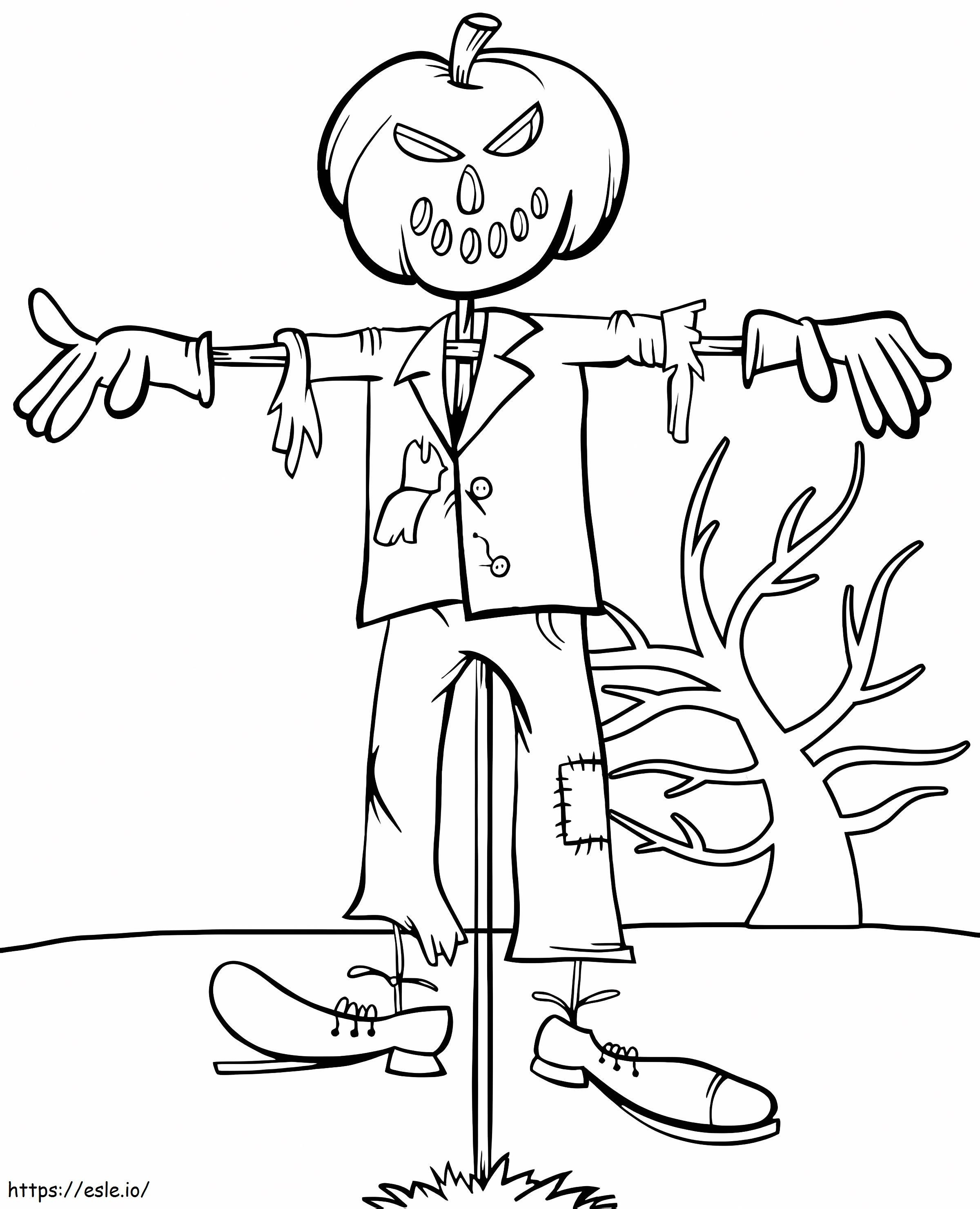 Scarecrow Kurpitsan pään kanssa värityskuva